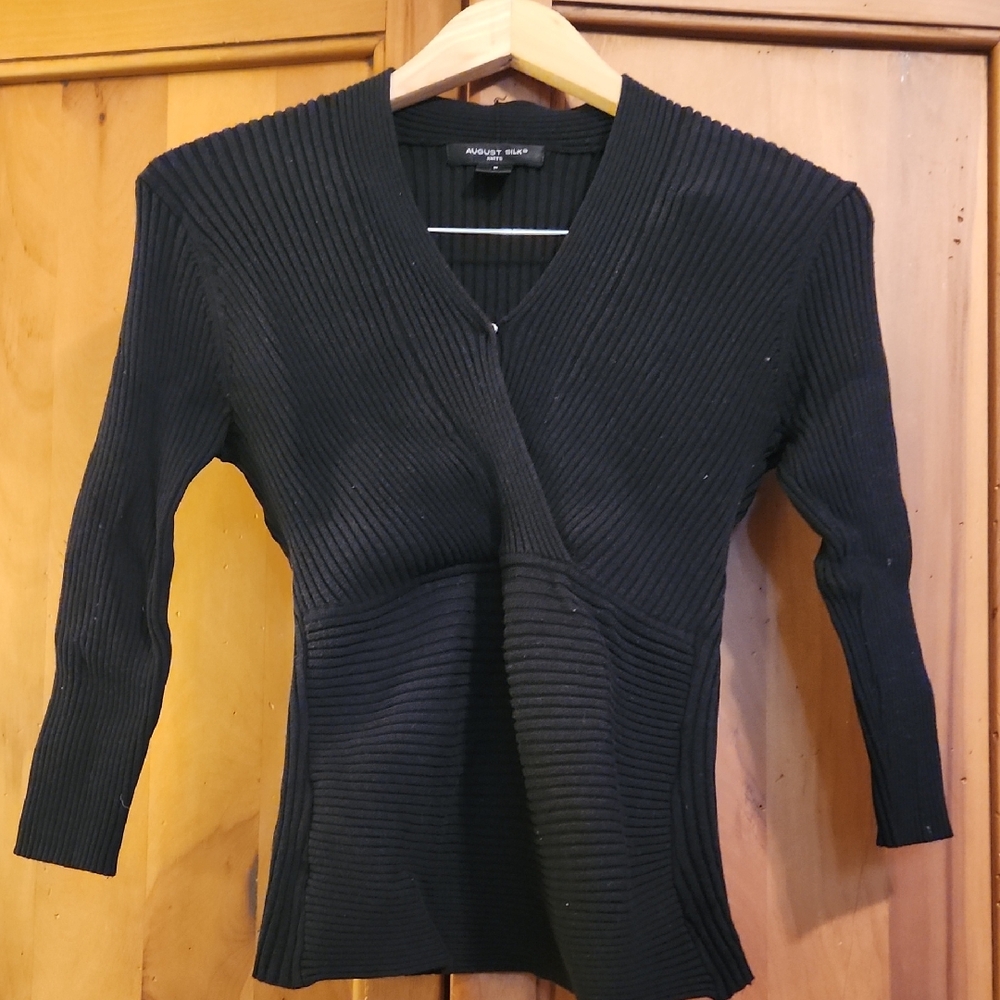 August Silk Black V-Neck Ribbed Sweater